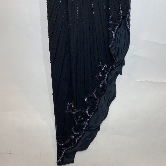 AJ Bari Dress Beaded Elegant Evening Date Wedding Asymmetric Disco Silk - Picture 7 of 11